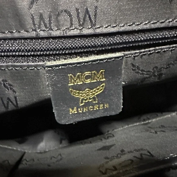 MCM Navy and Gray Monogram Shoulder Bag Leather & Denim w Dust Bag - Picture 5 of 8